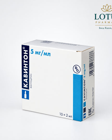 Cavinton is a concentrate for intravenous infusion containing vinpocetine 5 mg/mL. Each 2 mL ampoule contains 10 mg vinpocetine, and each package contains 10 ampoules.&nbsp;

Cavinton is used in adults for certain&nbsp;cerebral circulation disorders, including neurological symptoms associated with cerebrovascular disease and post-stroke conditions. Some approved regional labeling also lists selected chronic vascular disorders of the retina and inner ear.