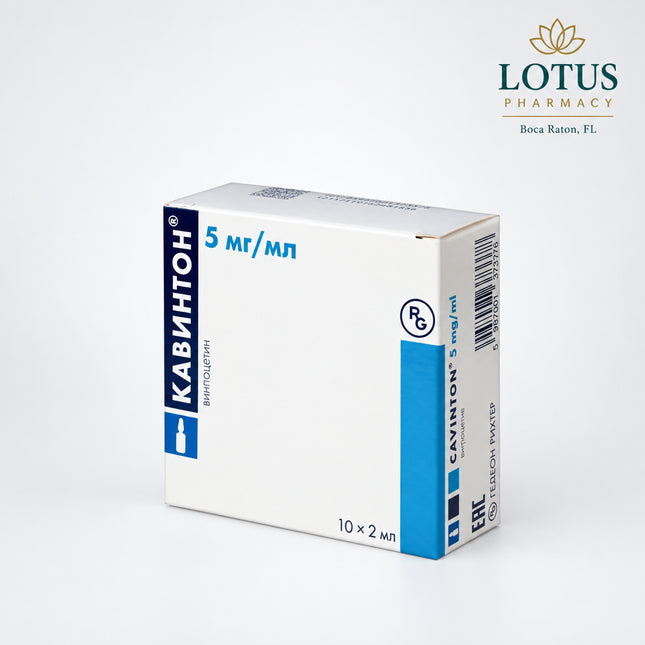 Cavinton is a concentrate for intravenous infusion containing vinpocetine 5 mg/mL. Each 2 mL ampoule contains 10 mg vinpocetine, and each package contains 10 ampoules.&nbsp;

Cavinton is used in adults for certain&nbsp;cerebral circulation disorders, including neurological symptoms associated with cerebrovascular disease and post-stroke conditions. Some approved regional labeling also lists selected chronic vascular disorders of the retina and inner ear.
