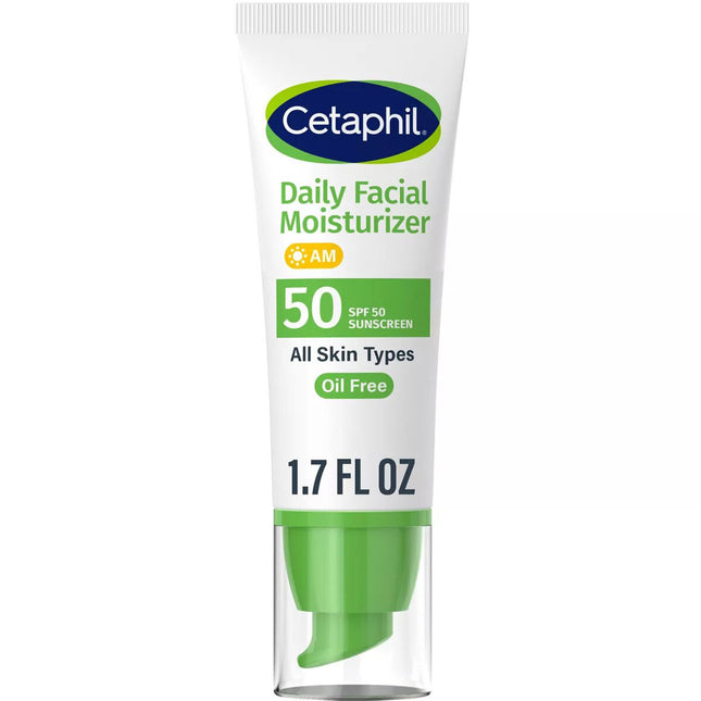 Cetaphil Daily Facial Moisturizer AM SPF 50 is a lightweight, oil-free facial moisturizer that provides&nbsp;broad-spectrum SPF 50 sun protection while delivering long-lasting hydration. Specially formulated for sensitive skin, it helps defend against harmful UVA and UVB rays without leaving a greasy residue. Enriched with glycerin and vitamin E, this fast-absorbing moisturizer nourishes the skin barrier while keeping skin soft, smooth, and protected throughout the day. It is fragrance-free, non-comedogenic