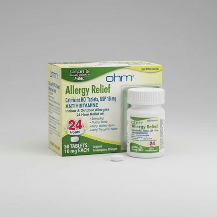 Cetirizine 10 mg Tablets are a non-drowsy antihistamine used to relieve symptoms associated with seasonal and indoor allergies. Cetirizine helps reduce sneezing, runny nose, itchy eyes, watery eyes, and itching caused by allergic rhinitis and hives.
