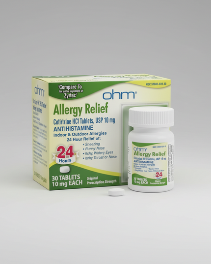 Cetirizine 10 mg Tablets are a non-drowsy antihistamine used to relieve symptoms associated with seasonal and indoor allergies. Cetirizine helps reduce sneezing, runny nose, itchy eyes, watery eyes, and itching caused by allergic rhinitis and hives.