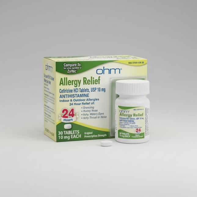 Cetirizine 10 mg Tablets are a non-drowsy antihistamine used to relieve symptoms associated with seasonal and indoor allergies. Cetirizine helps reduce sneezing, runny nose, itchy eyes, watery eyes, and itching caused by allergic rhinitis and hives.
