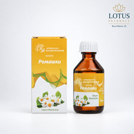 Chamomile cosmetic oil (Oleum Matricaria) is a plant-based skincare oil derived from Matricaria chamomilla flowers. In cosmetic pharmacy products, it is typically formulated as an oil infusion or extract in a carrier oil, designed to soothe irritation, reduce redness, and support skin recovery.