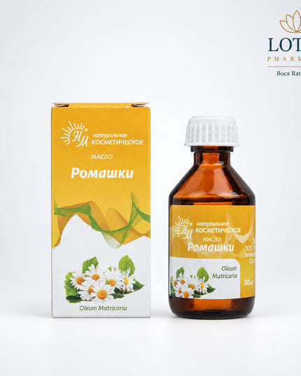 Chamomile cosmetic oil (Oleum Matricaria) is a plant-based skincare oil derived from Matricaria chamomilla flowers. In cosmetic pharmacy products, it is typically formulated as an oil infusion or extract in a carrier oil, designed to soothe irritation, reduce redness, and support skin recovery.