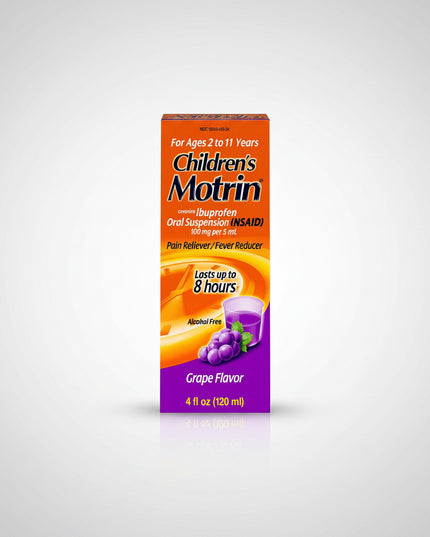 Children's Motrin for ages 2 to 11 years with grape flavor, 4 fl oz.