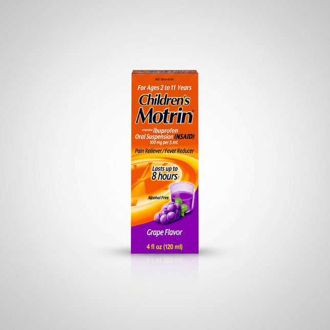 Children's Motrin for ages 2 to 11 years with grape flavor, 4 fl oz.