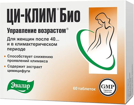 Ci-Klim by Evalar &nbsp;(Ци-Клим с экстрактом цимицифуги) is a plant-based supplement containing Black Cohosh (Cimicifuga racemosa) extract, formulated to support women during perimenopause and menopause. Black cohosh has traditionally been used to help ease menopausal symptoms and support overall hormonal comfort.