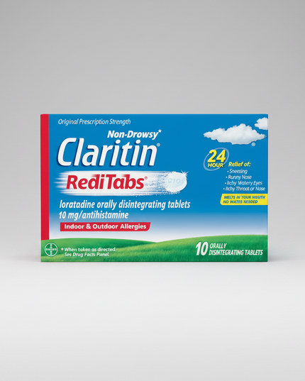 Claritin Allergy Relief 24 Hour Tablets provide non-drowsy, all-day relief from common indoor and outdoor allergy symptoms. Formulated with loratadine 10 mg, this antihistamine helps relieve sneezing, runny nose, itchy or watery eyes, and itching of the nose or throat caused by pollen, dust, mold, pet dander, and other allergens. One tablet delivers up to 24 hours of allergy relief.