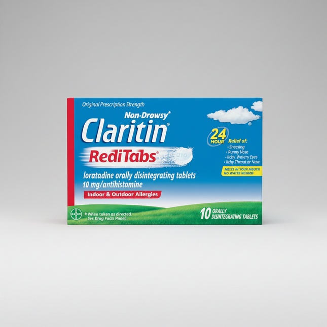 Claritin Allergy Relief 24 Hour Tablets provide non-drowsy, all-day relief from common indoor and outdoor allergy symptoms. Formulated with loratadine 10 mg, this antihistamine helps relieve sneezing, runny nose, itchy or watery eyes, and itching of the nose or throat caused by pollen, dust, mold, pet dander, and other allergens. One tablet delivers up to 24 hours of allergy relief.