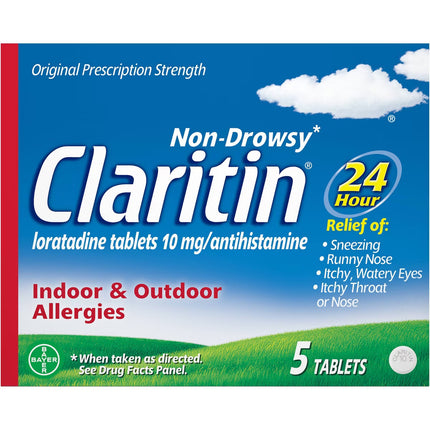 Claritin Allergy Relief 24 Hour Non-Drowsy Loratadine Tablets for Indoor & Outdoor Allergies – 5 Tablets