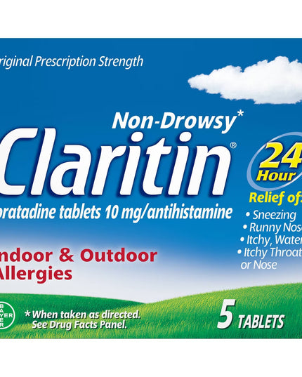 Claritin Allergy Relief 24 Hour Non-Drowsy Loratadine Tablets for Indoor & Outdoor Allergies – 5 Tablets