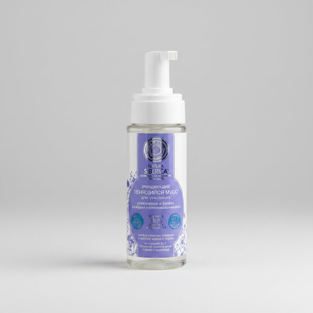 natura siberica cleansing mousse, face cleansing foam, facial cleanser, foaming face wash, oily skin cleanser, combination skin face wash, gentle facial cleanser, japanese sophora cleanser, chamomile face cleanser, natural skincare, daily face wash, natura siberica 150 ml

