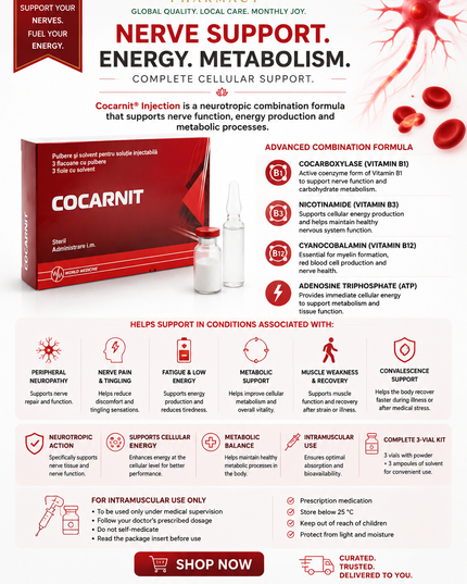 Neurotropic & Metabolic Support for Peripheral Nerve Health |Cocarnit® Injection – 3 Vials + 3 Solvent Ampoules