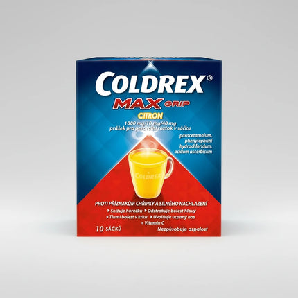 Coldrex MaxGrip is a combination cold and flu medicine formulated to provide short-term relief of multiple symptoms, including fever, headache, body aches, sore throat, and nasal congestion. The sachet powder dissolves in hot water to create a warm medicinal drink, helping improve comfort during common cold or flu-like illnesses.