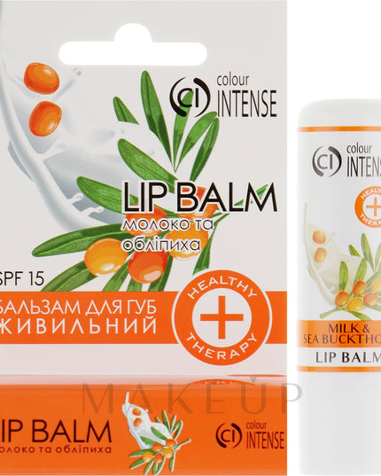 Lip balm packaging with 'colour INTENSE' branding on a white background