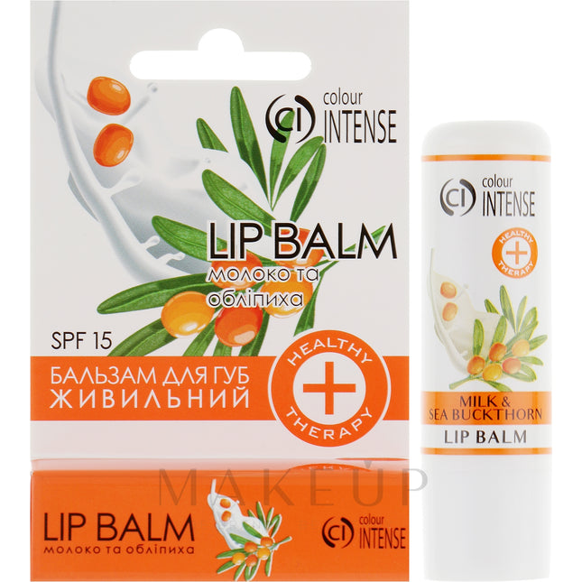 Lip balm packaging with 'colour INTENSE' branding on a white background