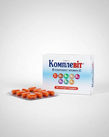 Complevit Capsules, 20 Capsules
Multivitamin Complex • Vitamins B1, B2, B6, B9, B12 & C