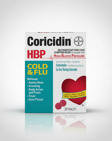 Coricidin HBP Cold & Flu Tablets, 20 ea