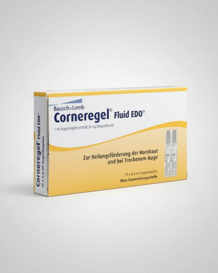 Corneregel Fluid EDO Eye Drops are single-dose ophthalmic drops formulated with&nbsp;dexpanthenol (a provitamin of B5) to support the moisturization, healing, and regeneration of the cornea and conjunctival tissues. It acts as a synthetic tear fluid and helps soothe the surface of dry or irritated eyes.