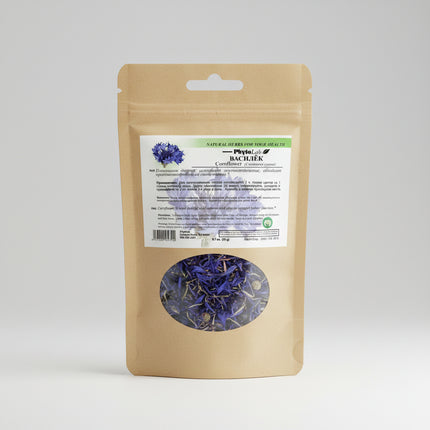 Cornflower 20 g is a traditional herbal product made from dried cornflower (Centaurea cyanus), widely used in herbal teas, eye care rinses, and soothing skincare routines. Cornflower petals are known for their content of flavonoids and plant compounds, which are traditionally used for mild anti-inflammatory, soothing, and refreshing effects.
