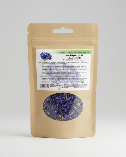 Cornflower 20 g is a traditional herbal product made from dried cornflower (Centaurea cyanus), widely used in herbal teas, eye care rinses, and soothing skincare routines. Cornflower petals are known for their content of flavonoids and plant compounds, which are traditionally used for mild anti-inflammatory, soothing, and refreshing effects.