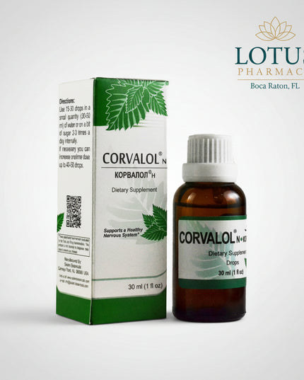Corvalol N Drops are a traditional oral preparation used to support nervous system balance, relaxation, and relief of stress-related functional symptoms. The formula provides calming and mild antispasmodic effects, helping reduce nervous tension, increased excitability, and difficulty relaxing.

Corvalol N is traditionally used for mild sleep disturbances, nervousness, stress-related autonomic symptoms, and smooth muscle spasms. Its liquid drop format allows convenient dosing and dilution in water.