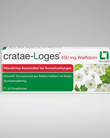Cratae-Loges® 450 mg is a German herbal medicinal product containing a highly concentrated extract of hawthorn leaves and flowers (Crataegus). Hawthorn has been traditionally used for centuries to support heart and circulatory function.