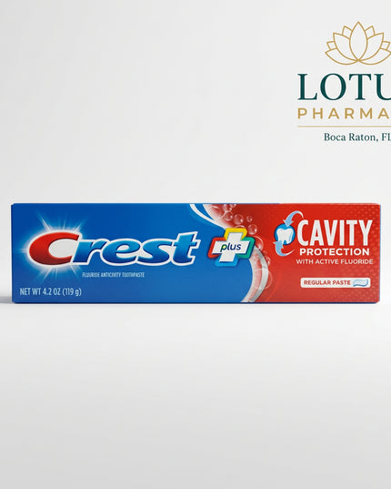 Crest Cavity Protection Regular Paste is an anticavity fluoride toothpaste designed to help protect teeth and exposed roots against cavities while supporting everyday oral hygiene. The regular paste formula cleans teeth, helps strengthen enamel, and leaves the mouth feeling fresh.