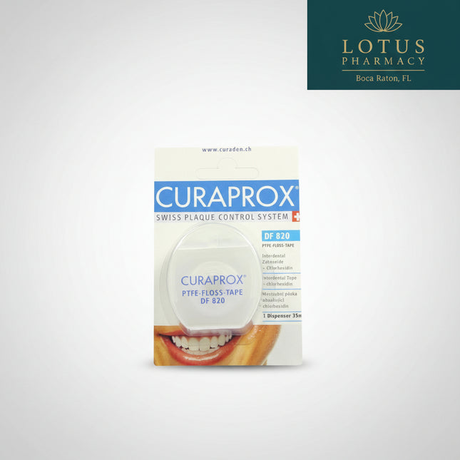 Curaprox DF 820 Interdental Tape with Chlorhexidine is a 35-meter waxed dental tape designed for effective cleaning of the interdental spaces and along the gumline.

Unlike conventional thin dental floss, DF 820 has a wide, tape-like surface, providing greater contact with the sides of the teeth during cleaning. It is particularly suitable for people who prefer a broader floss or have wider interdental spaces.

The tape is waxed for smoot