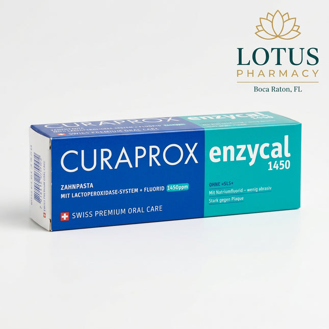 Curaprox Enzycal Toothpaste is a gentle, low-abrasion toothpaste formulated to support the mouth’s natural saliva defenses while helping protect against cavities. It contains 1450 ppm fluoride and an enzyme system designed to support the natural antibacterial, antifungal, and antiviral functions of saliva.

Enzycal is SLS-free, making it a good option for people who prefer a milder toothpaste with less foaming. It has a low abrasivity of RDA 60, helping clean effectively while remaining gentle on enamel.