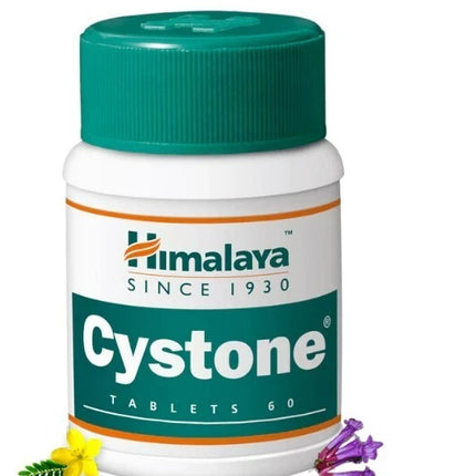 Himalaya Cystone tablet container with green lid on a white background