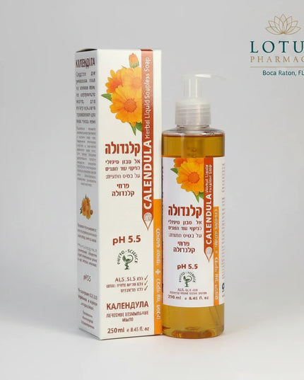 DAN Pharm Calendula Herbal Treatment Liquid Soap is a gentle soap-free facial cleanser formulated with soothing calendula extract to help cleanse the skin effectively without disrupting its natural balance. The mild formula helps remove makeup, dirt, and daily impurities, leaving the skin feeling clean, refreshed, and comfortable.