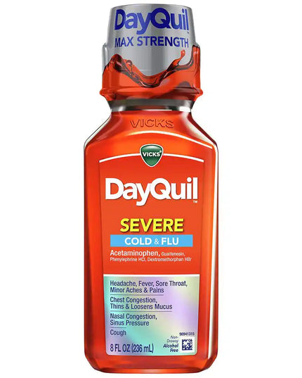 DayQuil Severe, Vicks DayQuil Severe, Daytime Cold Relief, Daytime Flu Relief, Acetaminophen, Dextromethorphan, Guaifenesin, Phenylephrine, Non Drowsy Cold Medicine, Cough Suppressant, Expectorant, Nasal Decongestant, Chest Congestion Relief, Sinus Pressure Relief, Fever Reducer, Cold And Flu Medicine, Multi Symptom Relief, Daytime Wellness, Family Wellness, ДейКвил, Средство От Простуды, Средство От Гриппа, Декстрометорфан, Гуайфенезин, Фенилэфрин, Заложенность Носа, Кашель, Простуда, Грипп, DayQuil Severe