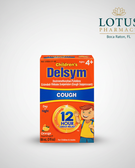 Delsym 12 Hour Cough Relief is an extended-release cough suppressant formulated to provide long-lasting relief from coughs associated with the common cold and minor throat or bronchial irritation. Its unique time-release suspension delivers cough relief for up to 12 hours with each dose, helping both adults and children sleep better and stay comfortable throughout the day. The pleasant flavor and alcohol-free formula make it easy to take.&nbsp;
