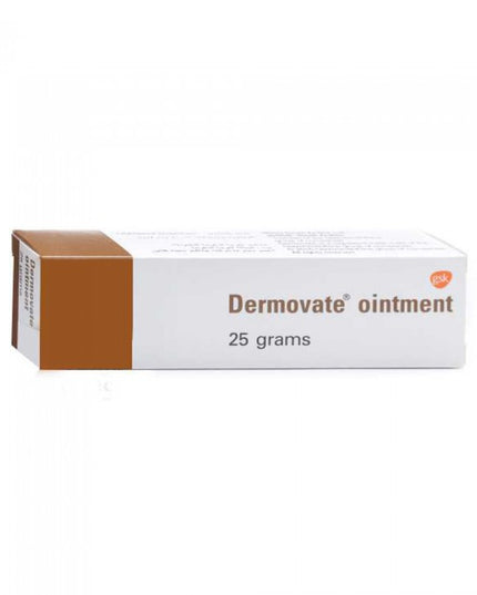 Box of Dermovate ointment on a white background