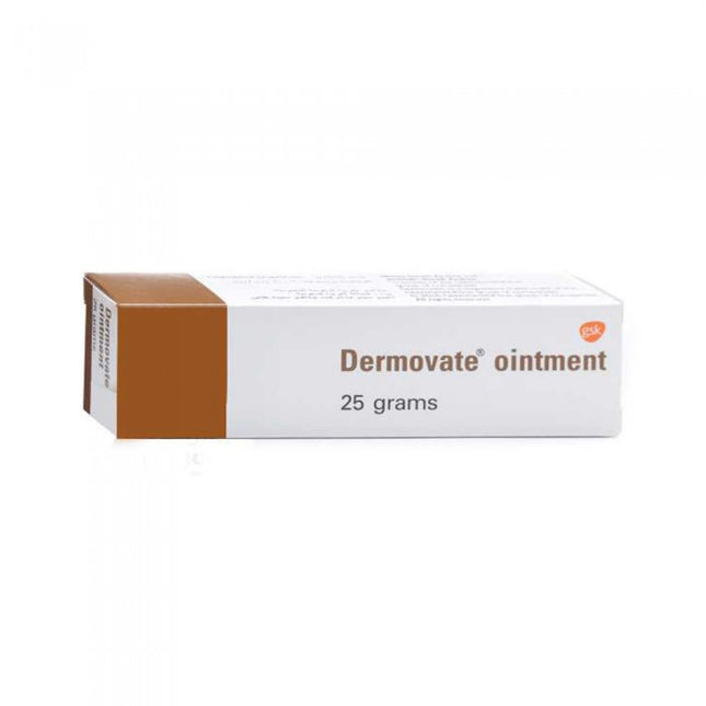 Box of Dermovate ointment on a white background
