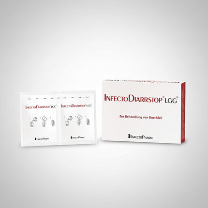 INFECTODIARRSTOP® LGG is a powder for the preparation of an oral suspension designed for the supportive treatment of acute diarrhea. The formulation combines oral rehydration components with Lactobacillus rhamnosus GG (LGG) to help replace fluids and electrolytes lost during diarrhea while supporting the normal balance of intestinal microflora.