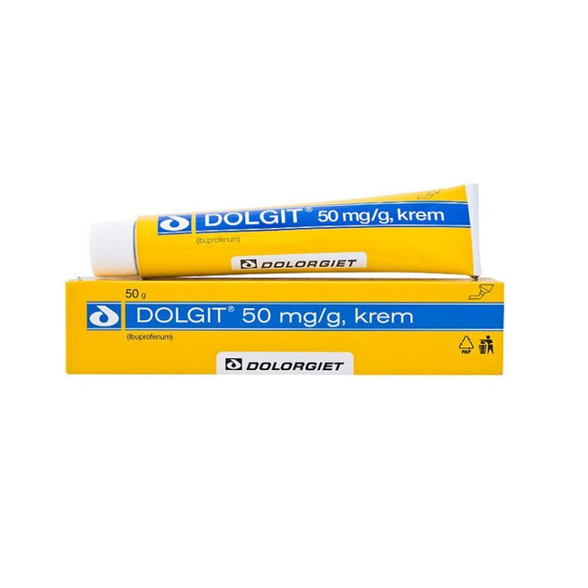Two tubes of DOLGIT cream with yellow and blue packaging on a white background
