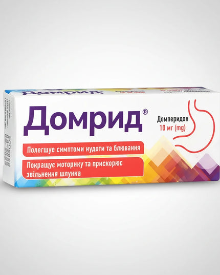 Domrid® 10 mg is a medicine containing domperidone, used to help relieve nausea and vomiting of various originsand support digestive comfort. It works by enhancing gastrointestinal motility and facilitating stomach emptying, helping restore overall digestive well-being.