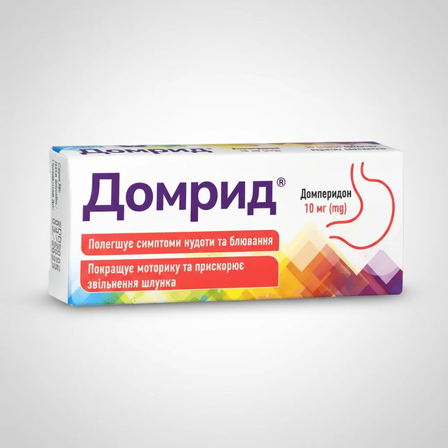 Domrid® 10 mg is a medicine containing domperidone, used to help relieve nausea and vomiting of various originsand support digestive comfort. It works by enhancing gastrointestinal motility and facilitating stomach emptying, helping restore overall digestive well-being.