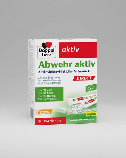 Doppelherz Abwehr Aktiv Direct is a&nbsp;dietary supplement for immune support in a convenient direct granule form, designed to be taken without water. It combines essential vitamins, minerals, and trace elements that contribute to the normal functioning of the immune system.