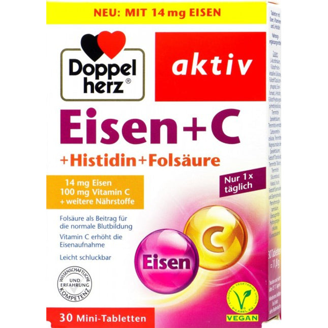 Doppelherz Iron + Vitamin C + Histidine + Folic Acid, 30 Tablets