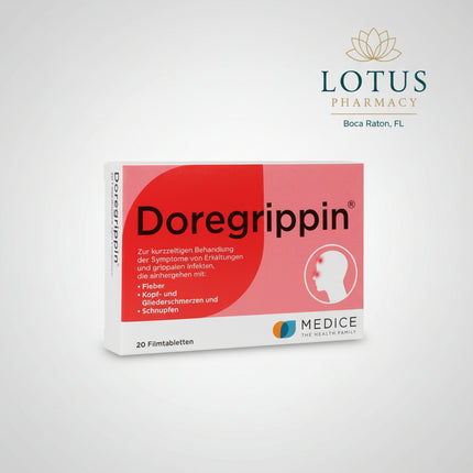 Doregrippin is a German combination cold and flu medicine containing paracetamol 500 mg and phenylephrine hydrochloride 10 mg per film-coated tablet. It is intended for the short-term relief of cold and flu symptoms associated with fever, headache, body aches, runny nose, and nasal congestion.