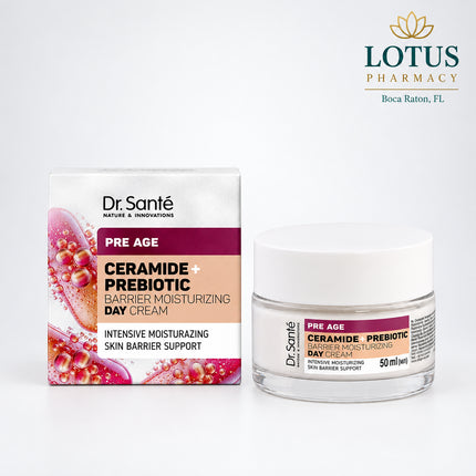 Dr. Sante Pre Age Ceramide + Prebiotic Day Cream is a protective moisturizing face cream designed especially for dry and sensitive skin with early signs of aging. Its lightweight texture absorbs quickly and helps provide lasting hydration while supporting the skin’s natural protective barrier.
