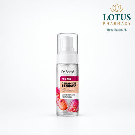 Dr. Sante Pre Age Ceramide + Prebiotic Gentle Cleansing Foam is a mild facial cleanser designed for dry, sensitive skin and skin showing early signs of aging. It gently removes daily impurities, excess oil, and makeup residue while helping maintain the skin’s natural moisture balance.