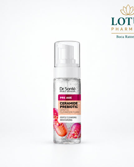Dr. Sante Pre Age Ceramide + Prebiotic Gentle Cleansing Foam is a mild facial cleanser designed for dry, sensitive skin and skin showing early signs of aging. It gently removes daily impurities, excess oil, and makeup residue while helping maintain the skin’s natural moisture balance.