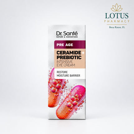 Dr. Sante Pre Age Ceramide + Prebiotic Intensive Eye Cream is a lightweight moisturizing cream designed for the delicate skin around the eyes. It helps support elasticity, hydration, freshness, and skin-barrier function, making it well suited for skin showing early signs of aging or dryness.