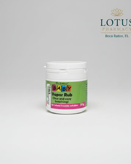 Dr. Schavit Baby Vapor Rub is a gentle, soothing balm formulated to help support comfortable breathing and relaxation in babies and young children during colds, nasal congestion, or nighttime stuffiness. Made with mild, baby-friendly botanical ingredients, it provides a soft warming and calming effect without harsh menthol or strong irritants.