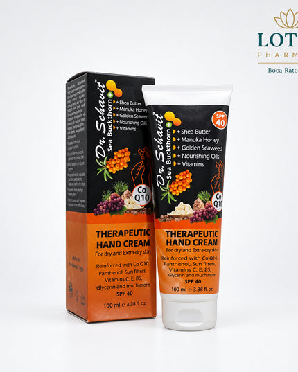 Dr. Schavit Sea Buckthorn Therapeutic Hand Cream is an intensive moisturizing hand cream formulated for dry, extra-dry, irritated, and cracked skin. It is designed to hydrate, protect, and support the skin barrier while absorbing quickly without leaving a heavy greasy residue. Current product listings identify Dan Pharm as the manufacturer and Israel as the country of origin.