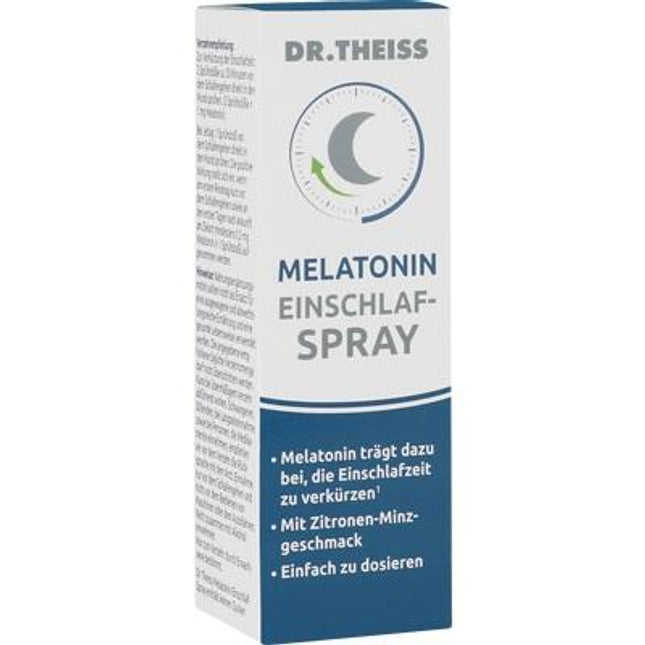 Box of Dr. Theiss Melatonin Einschlaf-Spray on a white background